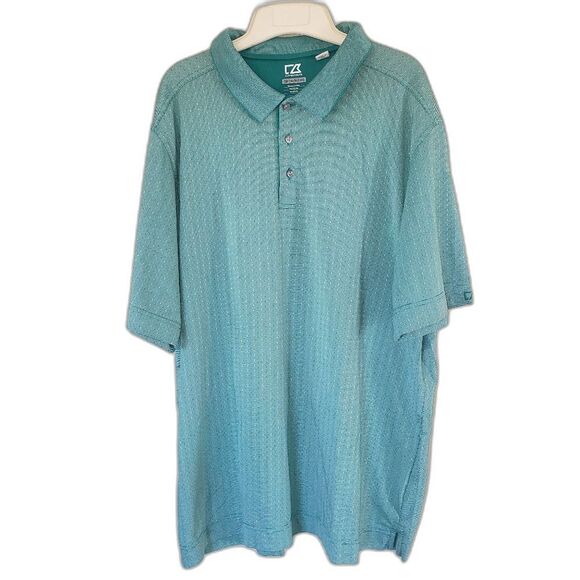 Cutter & Buck Moisture-Wicking Polo 2XLT Green Aqua Detail Golf Shirt - Picture 1 of 9